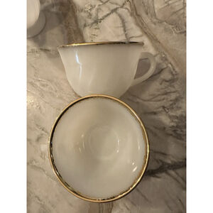 2 Vtg Fire King Milk Glass Oven White Swirl Gold Rim Coffee Mug Tea Cup Anchor H